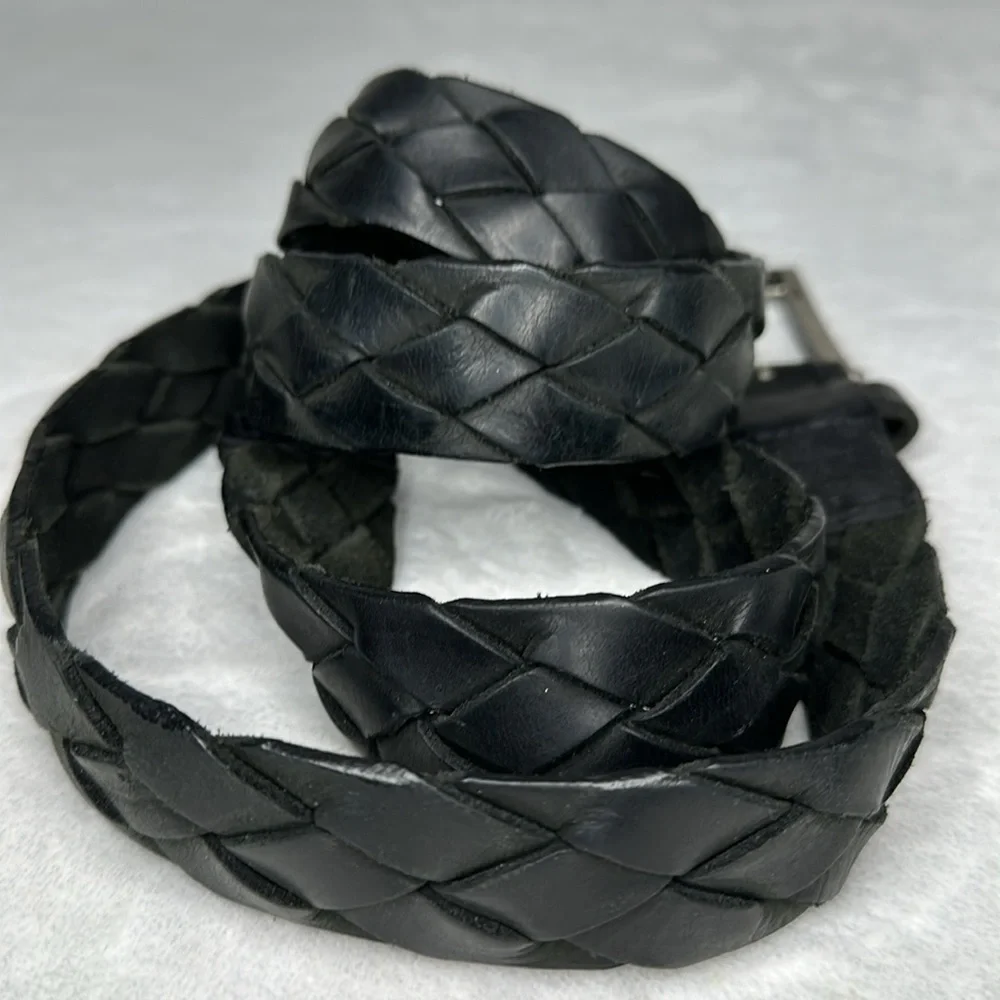 Men’s Black Woven Leather Belt 38